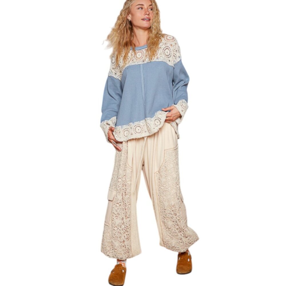 🌼#2 POL LONG SLEEVE TOP LIGHTWEIGHT BLUE SO NICE!! ❤️(1SM&1 Med )  LEFT🌼🌼🌼